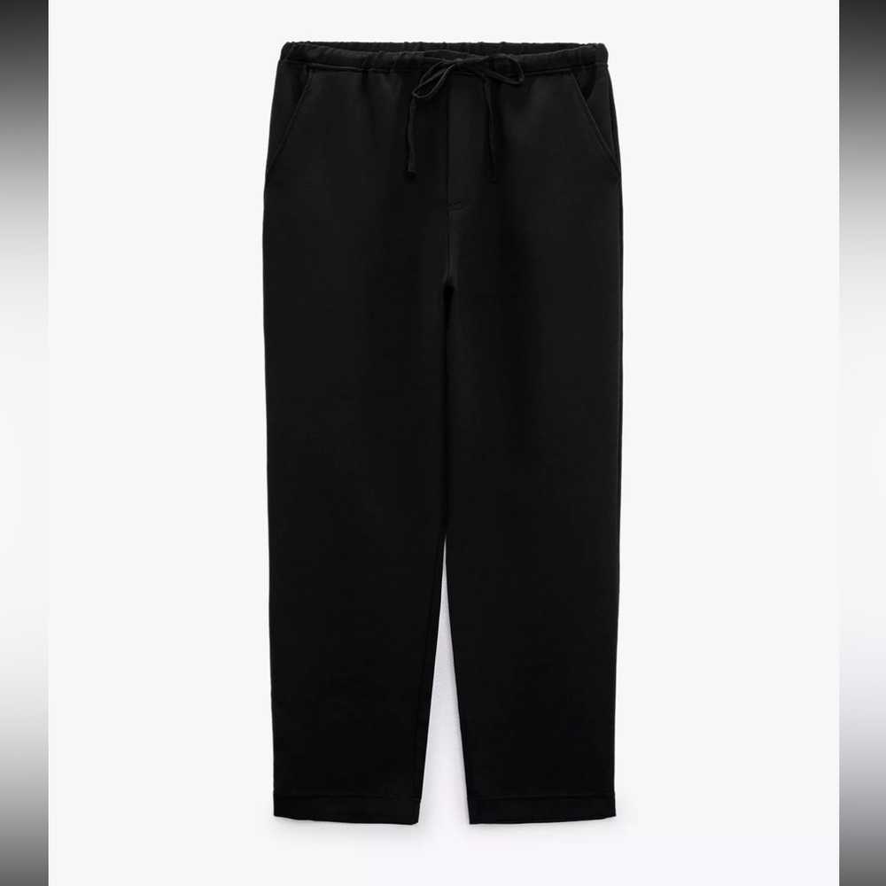 Zara Black Linen-Blend Drawstring Pants • Relaxed Fit • Size M 🖤